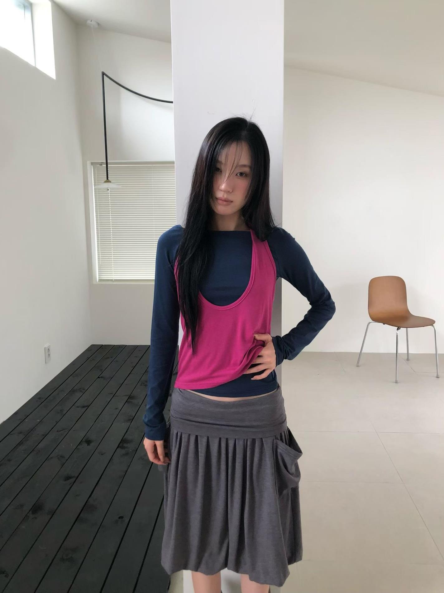 掛脖背心+一字領上衣兩件組
